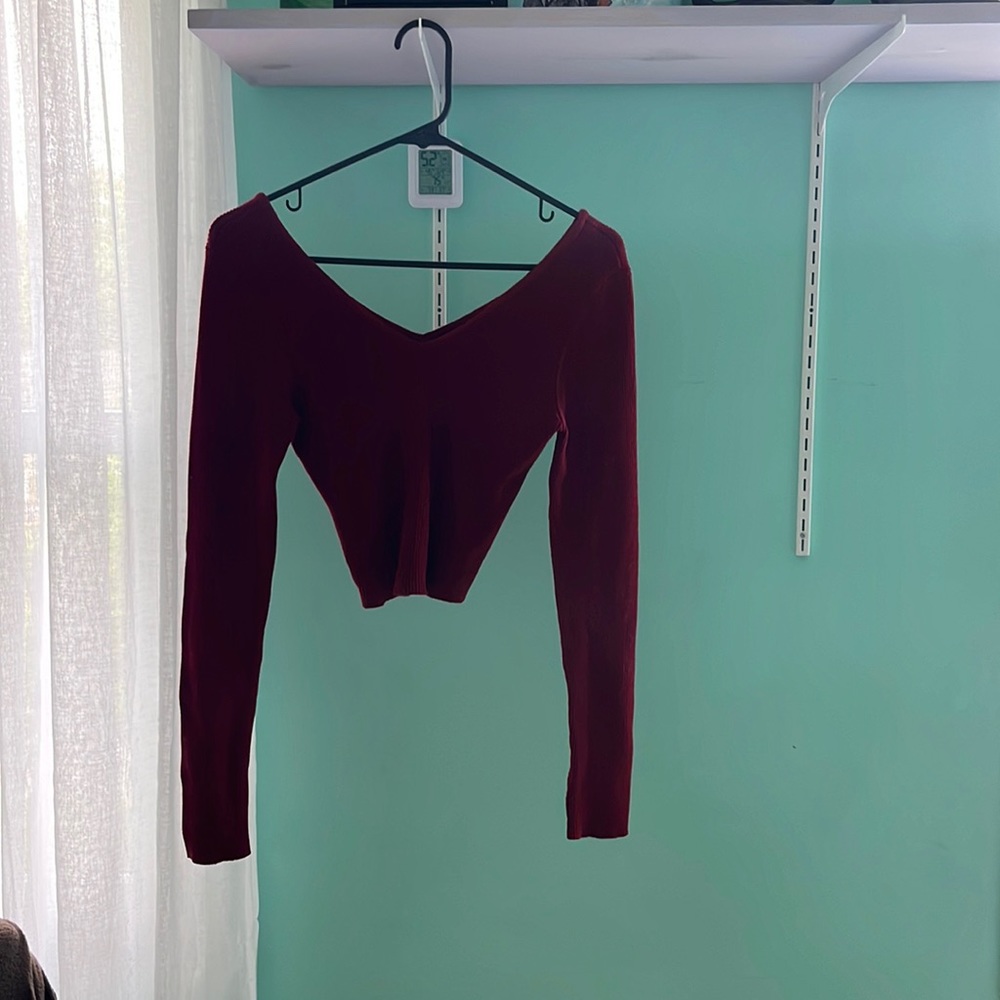 Long sleeve red crop top.